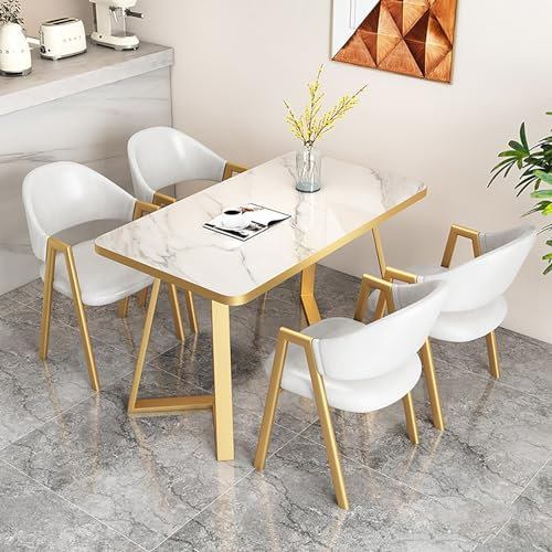 TELCIM Rechteckig Esstisch Set, Moderner Besprechungstisch Mit 4 Stühlen Set, Platzsparender Konferenztisch, Polsterstuhl Stuhl Mit Rückenlehne, Für Wohnzimmer Küche Büro (Color : E)