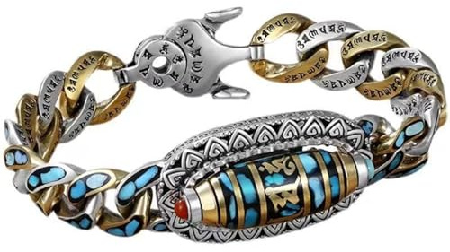 Pulsera de cuentas de mantra de seis caracteres Plata tibetana china Mantra de seis caracteres Pulsera de cuentas Dzi de nueve ojos Feng Shui Pulsera de buena suerte Llave Magnético (Camouflage, 20)
