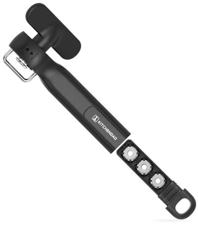 KITCHENDAO Dosenöffner Manuell mit 3 extra Klingen, Dosenöffner ohne Scharfe kanten mit Seitenschnitt, Handöffner mit superscharfer auswechselbarer Klinge, Schwarz