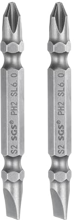 QUARKZMAN 2Pcs Embout de Tournevis Magnétique à Double Extrémité 6mm PH2/Sl6 65mm Longueur 1/4 Tige Hexagonale Acier S2 Embout de Tournevis Cruciforme Plat Cruciforme