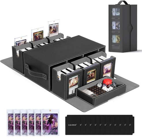 UAONO MTG Commander Deck Box, 6-Deck Modular TCG Deck Case with Dice Tray | Hold 600+ Double-sleeved Cards, Modular Card Deck Box with 35PT Magnetic Card Holder for Magic the Gathering Black Grey