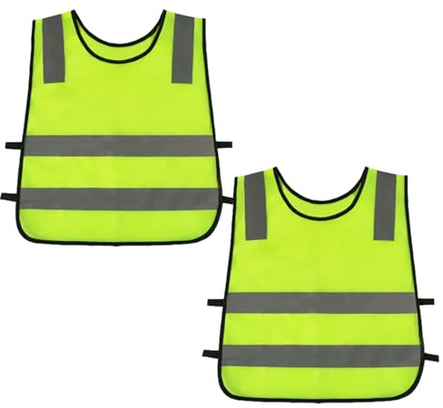 2 Pieces Kids High Vis Vest,Hi Visibility Reflective Childs Safety Children's Strips Vests Fluorescent Green Visibility Reflectors Jackets,for Kid Toddler Childrens Family Driving Costume Outdoor
