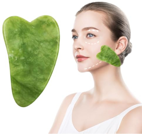 MUNZE Gua Sha Jade Tool - Natürlicher Gesichtsmassagestein Jadestein Für Gesicht, Augen, Nackenpflege, Hautpflege Geschenke Für Frauen & Männer (Grün), Herzform Guasha Board.