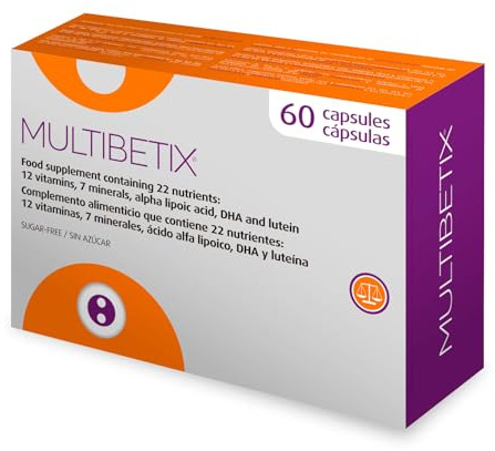 Vitaminas para Diabéticos – Suplemento para Diabetes con Ácido Alfa Lipoico, DHA y Luteína – 22 Nutrientes para Metabolismo, Nervios y Visión – 60 Comprimidos – Complemento alimenticio – Multibetix