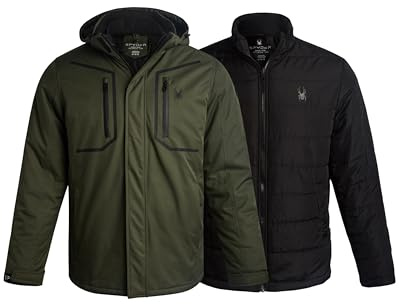 Spyder Mens Ski Jacket - 3-in-1 System Snow Waterproof Winter Jackets for Men - Mens Snowboard Jacket with Detachable Hood, Size Medium, Olive