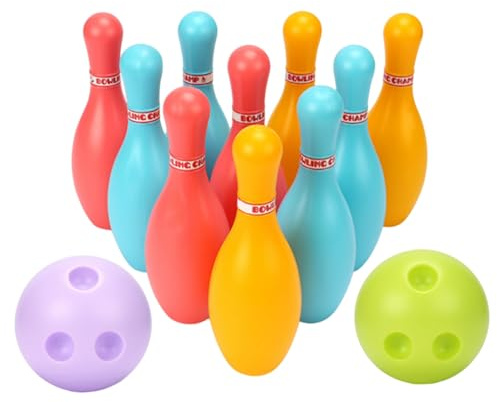 NASSMOSSE Kinder-Bowling-Set aus Kunststoff, 10 Kegel, 2 Bälle, für drinnen und draußen, frühes Lernspielzeug
