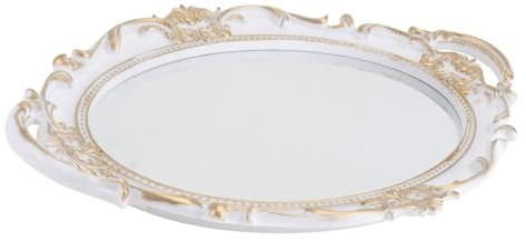 VICASKY Plateau Miroir Décoratif Rétro Oval Blanc 1 Pièce pour Accessoires Photo, Rangement Maquillage et Bijoux, Support Vintage pour Présentation Parfum et Décoration Intérieure