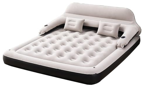 DIMAR GARDEN King Air Mattress with Headboard and Pillows, Inflatable Bed | Blow Up Mattress for Indoor & Outdoor, Soft Waterproof Flocked Top, 48h Leak-Proof Test, Coil-Beam Beige
