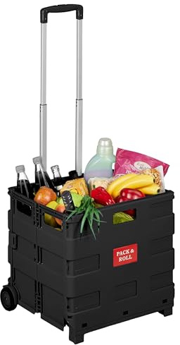 Relaxdays inköpsvagn, hopfällbar inköpskorg med hjul, svart | teleskophandtag, max. 35 kg