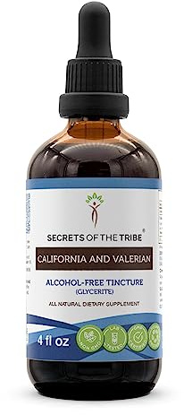 Secrets of the Tribe California and Valerian Tincture Alcohol-Free Extract, Herbs (California Poppy Herb and Flower, Valerian Root) 4 OZ