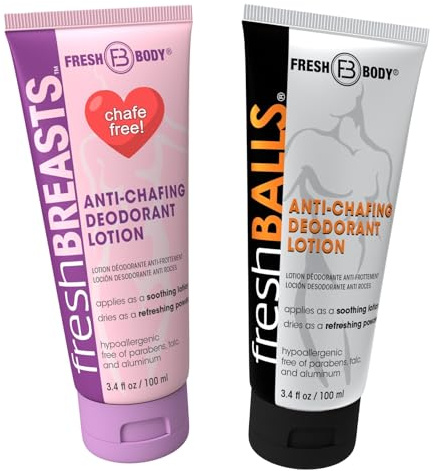 Fresh Breasts + Fresh Balls Anti-Chafing Cream, Deodorant Lotion to Powder for Men & Women, Anti-Friction Cream - Talc Free, Aluminum Free, 3.4 fl oz