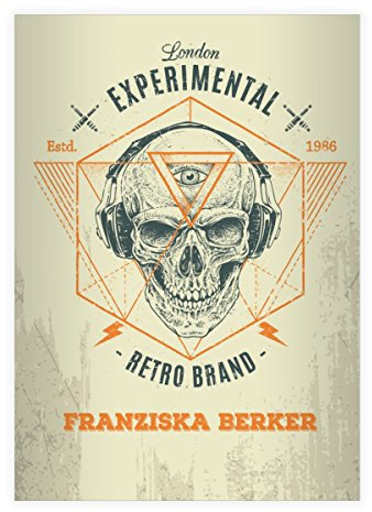 Kartenkaufrausch 2 personalisierte, Coole Retro Totenkopf DIN A4 Schulhefte, Schreibhefte mit Kopfhörer Skull in orange Lineatur 27 (liniertes Heft)