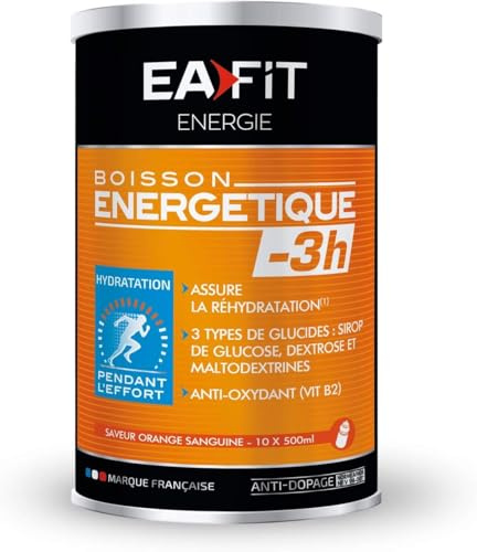 EAFIT Boisson Energétique -3H Orange Sanguine 500 g | Energía, Resistencia e Hidratación Para Esfuerzos De Corta Duración: 10 Porciones, Marca Francesa, Certificado Anti-Dopaje