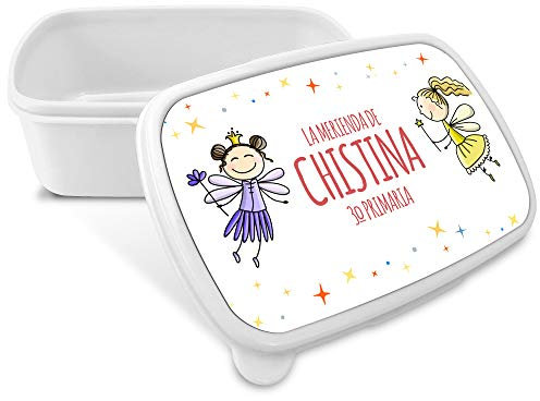 LolaPix Fiambrera Personalizada Infantil. Caja Merienda. Caja Almuerzo Infantil. Tuper Niño Colegio. Taper Niños Colegio Personalizado. Taper niña niño.COLOR A ELEGIR Hadas