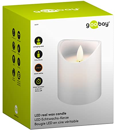 goobay 66519 Bougie LED blanche en cire véritable/lanterne bougie/Vacillement des Flammes Très Réaliste/d’éclairage belle et sûre pour maison et loggia bureaux écoles ou maisons retraite / 10 cm
