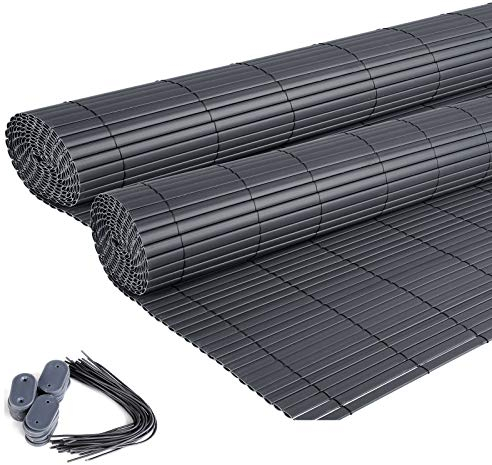 EUGAD 2x PVC Sichtschutzmatte Grau Sichtschutz Windschutz Sichtschutzzaun Balkon & Terrasse Gartenzaun 160x300cm