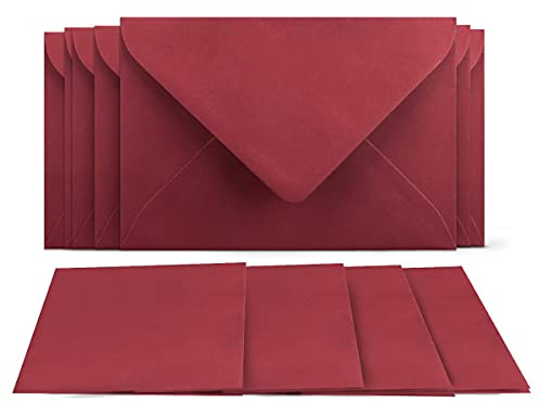 150 Klappkarten mit Umschlägen Set Dunkelrot - DIN A6 Blanko Doppelkarten 14,8 x 21 cm (160 g/m²) - DIN C6 Umschlag 11,4 x 16,2 cm (80 g/m²) Nassklebung - Grußkarten Einladungskarten Hochzeit
