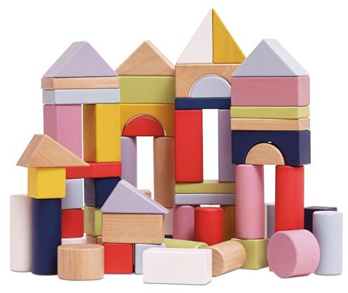 Le Toy Van Holzbausteine, Lernspielzeug, für Kinder ab 1 Jahr, Bausteine, Stapelklötze, umweltfreundlich, 60 Teile, Glatte Kanten, mit Brücken und Zylindern, Petilou