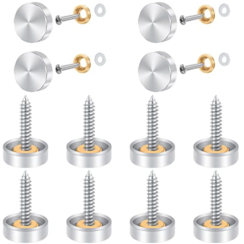 12 Sets Mirror Screws, Bolatus 16mm Decorative Cap Covers Brushed Mirror Nails Polished Stainless Steel Mirror Screws Cap Nail with Washers for Mirror Tables Bath Plates Wardrobes Glass Signs