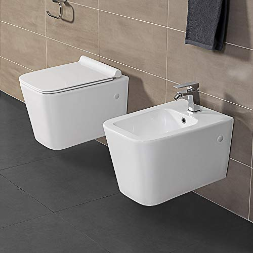 Inbagno Coppia di Sanitari Rimless sospesi Completi di copriwater rallentato a sgancio rapido