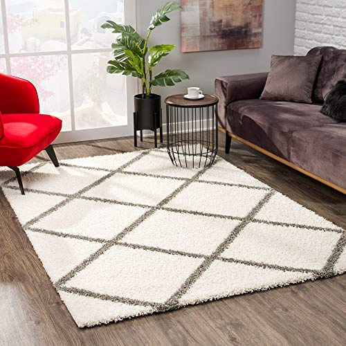 SANAT Madrid Shaggy Teppich - Hochflor Teppiche für Wohnzimmer, Schlafzimmer, Küche - Creme, Größe: 160x230 cm