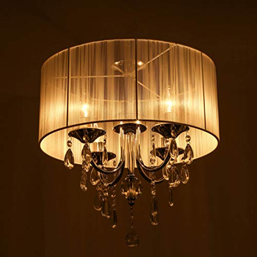 Kronleuchter Pendelleuchte Kristall Wohnzimmer Modern Elegante Textil Stoffschirm Hängelampe LED E14 für Vintage Klassisch Schlafzimmer Esszimmer Küchen Runde Kristallleuchter Höhenverstellbar, D40CM