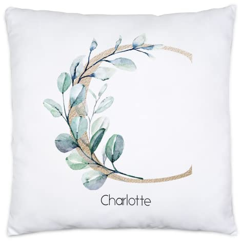 Kiddle-Design Kissen mit Name | 40x40cm inkl. Füllung | Buchstabe Monogramm Initiale personalisiert Wunschname Aquarell-Motiv individuelles Geschenk