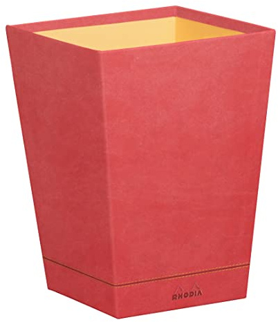RHODIA 194629C - Corbeille à Papier Corail - 24 x 24 x 32 cm - Piqûres Sellier Orange - Extérieur Simili Cuir - Collection Home Office Rhodiarama - Organisation de Bureau & Rangement Design