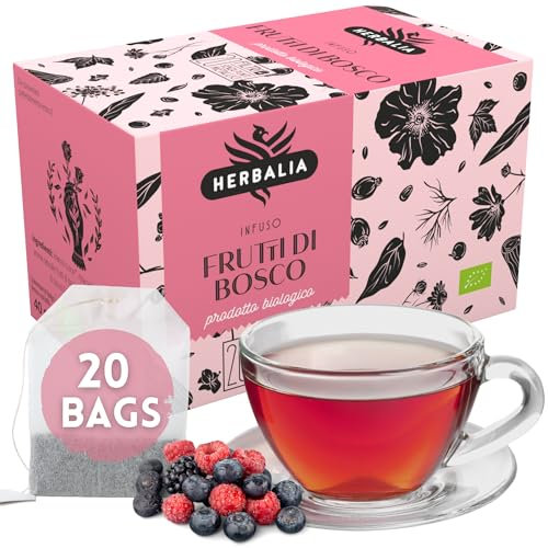 HERBALIA - Infuso ai Frutti di Bosco in Bustine, Confezione di Tisana ai Frutti di Bosco da 20 Bustine Senza Punti Metallici, 40 gr. di Frutti fi Bosco per Infusi e Tisane
