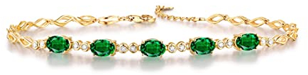 Beydodo Bettelarmband Gold 750, Tennisarmband mit Oval Smaragd 2.18ct Gold Armband Damen Diamant Bettelarmband 17CM