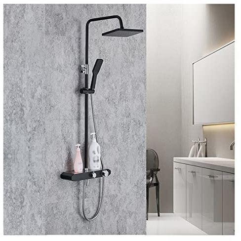BHBXZZDB Salle de Bain Ensemble de Douche avec Supports de Fixation Réglable Système de Douche Chrome Douche Murale avec Plateau de Rangement Ensemble de Douche