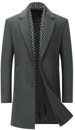 YOUTHUP Men's Wool Coat Thick Mid-Length Winter Trench Coats Stylish Casual Business Peacoat
