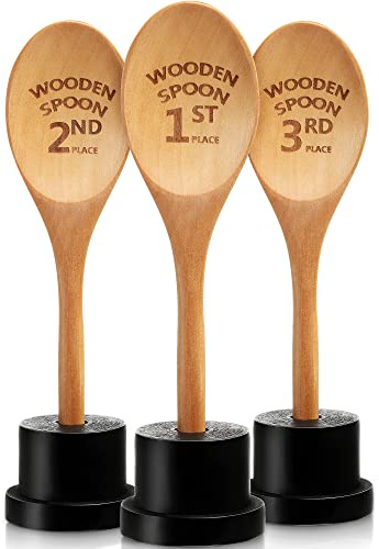 Highergo 3 Pcs Golden Spoon Award Trophies Set Chili Cook Off Prizes | Laser Engraved Prizes with Base, 1st 2nd 3rd Place, Cooking Baking Competition Gifts, Bbq Contest Awards