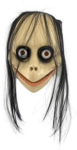 Carnavalife Máscara de Momo Adulto, Careta Momo de Terror con Pelo Largo, Caretas Halloween Miedo para Disfraces Momo, Diablo y Jocker, Talla única