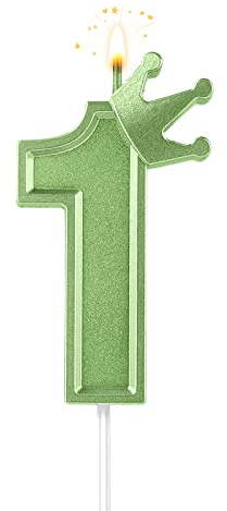 7,6cm Candele di Compleanno Numero con Corona per Torta - 3D Candele a Forma di Numero per Compleanni e Feste (Verde; 1)
