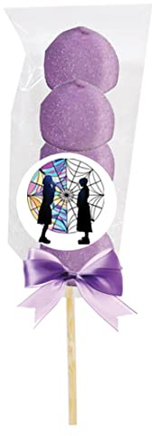 Set spiedini di marshmallow fai da te Mercoledì Addams con mini cialde ostia regalini idea cotillon fine festa party a tema compleanno Nottola Addams