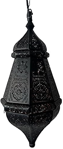 Orientalische Lampe Pendelleuchte Salma 40cm E27 Lampenfassung | Marokkanische Design Hängeleuchte Leuchte aus Marokko | Orient Lampen für Wohnzimmer Küche oder Hängend über den Esstisch (Schwarz)