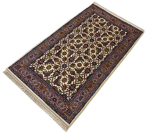Beige Teppich Wolle Handgeknüpft Orientteppich 100% Schurwolle 90X160 cm D9