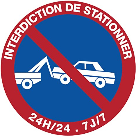 Ambiance Sticker autocollant ISO7010, interdit de stationner, 40 cm | Pictogramme d'interdiction conforme NF ISO7010, vinyle laminé résistant UV et eau, fabriqué en Belgique, Format rond
