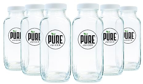 PURE Glass Jars Set - 6 pc Glass Containers with Lids - 500mL/17oz Glass Water Bottles - Reusable Storage Jars or Glass Bottles for Juicing