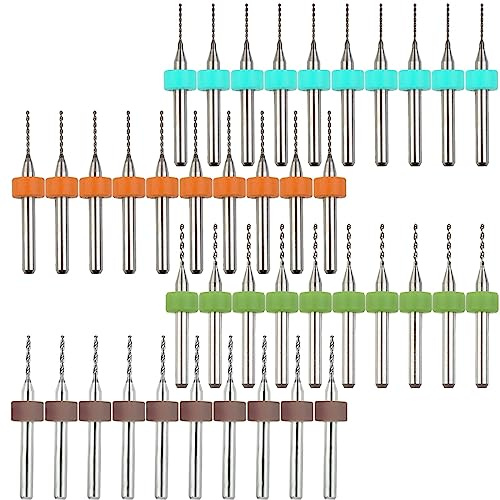 DAOKAI PCB Bohrer Bit Set,0,6 mm, 0,8 mm, 1,0 mm, 1,2 mm Spitze Spirale Flöte Hartmetall Mikrobohrer, für Leiterplatten, Schmuck, Bienenwachs, raue Steine, CNC-Gravur usw. (4 Sätze)