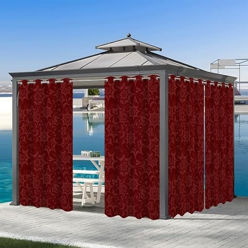 REDLEO Vorhang Outdoor VorhäNge Wasserdicht 2er Set Outdoor Vorhang mit Ösen Wetterfest Vorhang Pavillon Outdoor Gardinen für Balkon Terrasse,213x213cm Roter Aufdruck