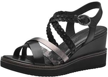Tamaris Damen Plateau Sandalen Leder Keilabsatz Sommer; BLACK/schwarz; 37 EU