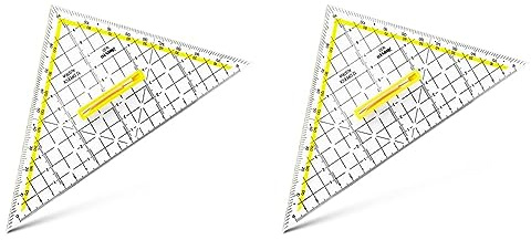 Aristo 1650/3 TZ-Dreieck mit abnehmbarem Griff (Hypotenuse 22,5 cm, Tuschenoppen, Facette an Hypotenuse, Plexiglas mit Tiefenprägung, Made in Austria) transparent (Packung mit 2)