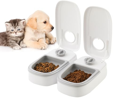 Automatic Feeder, Pet Food Bowl for Cats, Dogs with Timer, for Dry or Semi-Wet Food, 48 Hours Timer (Doppelbox)