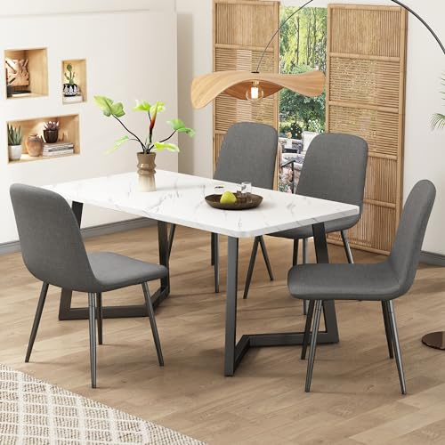 KUAKE Esszimmergruppe mit Esstisch & 4 Stühlen Küchentisch Set für Wohnzimmer Küche, Essgruppen mit Eisenbeine Esszimmerstühle Scandinavian Vintage Künstlich Wildledersitz für(Schwarze Tischbeine)