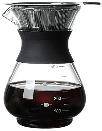 PIQIUQIU Versare sopra Macchina da caffè 400ml, Macchina da caffè in Vetro Macchina da caffè a Goccia Manuale con Filtro in Acciaio Inossidabile Polvere di caffè Macinato