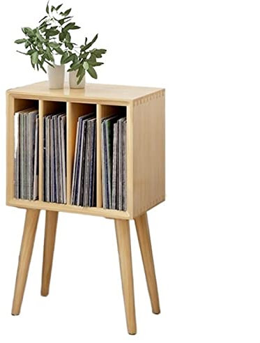 CD Halter Plattenspieler-Ständer, Schallplatten-Aufbewahrungsschrank, Plattenspieler-Ständer mit 4 Fächern und Holzbeinen, Vinyl-Display-Aufbewahrungstisch for Schlafzimmer und Wohnzimmer DVD Halter (