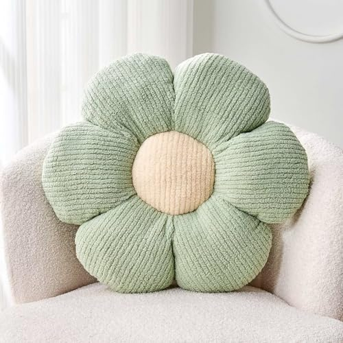 Kcvvcr Flower Throw Pillow, Soft Sage Green 14.9 Shaped Floor Pillow for Home Decor, Cute Aesthetic Plush Decorative Pillows for Bed, Sofa, Couch