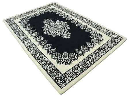 Orient Teppich 100% Wolle 160X230 cm DunkelBlau Schwarz Beige Handgetuftet T938